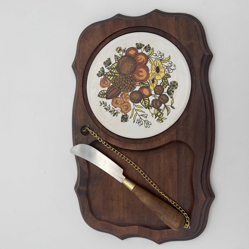 Wooden Cheese Board Ceramic Insert Vintage Set Cutting board Gourmet Gifts Lucas